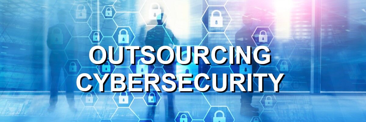 a digital lock array with the word Outsourcing Cybersecurity